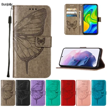 Sunjolly Borboleta Telefone Case para Samsung Galaxy Note S10 Lite A81 M60S A70E M31 A41 A21 Flip Carteira de Couro PU Capa coque