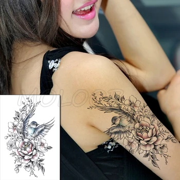 Tatuagem temporária Adesivos Asas de Pássaro Flor Planta Tatuagem Fake Tattoos de Perna, Braço de Volta a Arte de Corpo para as Mulheres, Homens