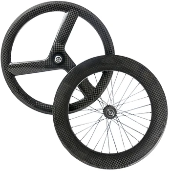 Total carobn fibra de rodas de frente 3spoke traseira 88 mm clincher pista de carbono, rodas de 12K de carbono, rodas para bicicleta fixa engrenagem