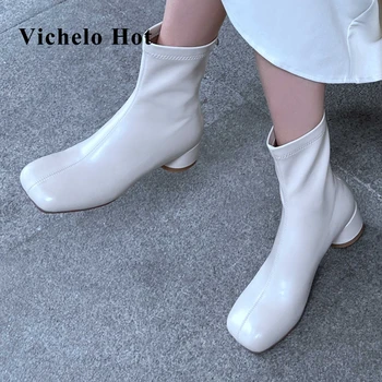 Vichelo Quente microfibra dedo do pé quadrado redondo med calcanhar três cores jovem senhora de uso diário lazer estilo simples do zíper no tornozelo botas de L82