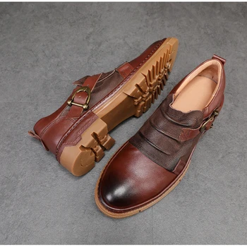 Vintage Botas dos Homens de Estilo inglês top Baixa Botas de Couro camada Superior de Couro Botas Curtas de Baixo top Botas Chelsea Sapatos de Couro
