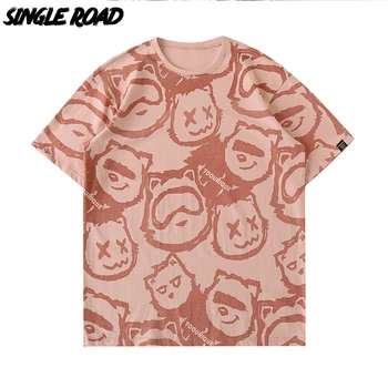 Único de circulação dos Homens T-shirt dos Homens 2022 Verão Urso de Impressão de T-shirts Japonês Streetwear Harajuku Masculino cor-de-Rosa Oversized T-Shirt Para Homens